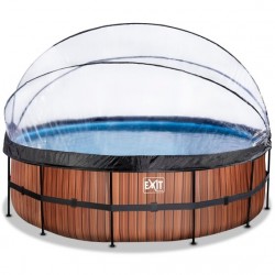 Swimming pool EXIT Wood ø488 x 122cm with dome and sand filter pump