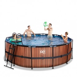 EXIT Wood pool ø427x122cm with filter pump - brown